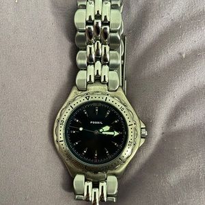 Fossil blue stainless watch black face water resistant